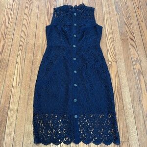 J. Crew Navy Sleeveless Lace Button-Front Midi Dress